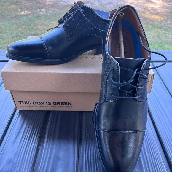 Clarks Collection Whiddon Cap Black Leather Dress Shoes Men 11M Oxford US New - Picture 1 of 9